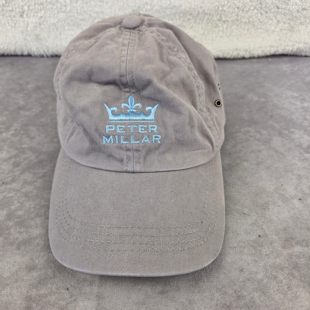 Peter Millar Grey Cotton Crown Logo Adjustable Baseball Golf Hat Cap